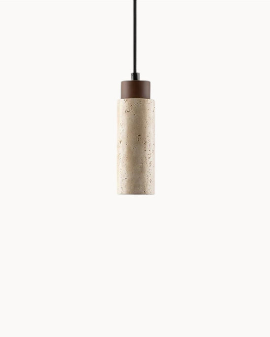 Adjustable Height Davis Pendant Light in Travertine and Wood - Ø10 cm