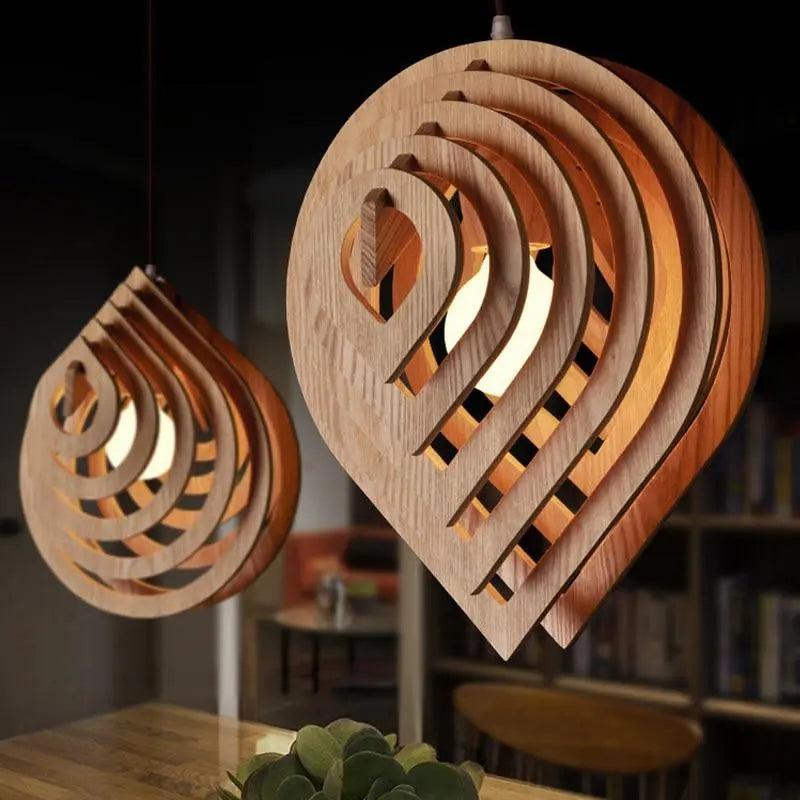 Contemporary Wooden Pendant Light | Natural Wood Finish, E27 Socket