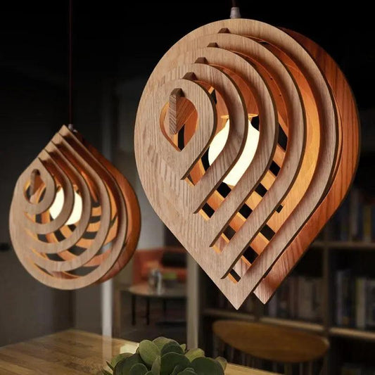 Contemporary Wooden Pendant Light | Natural Wood Finish, E27 Socket
