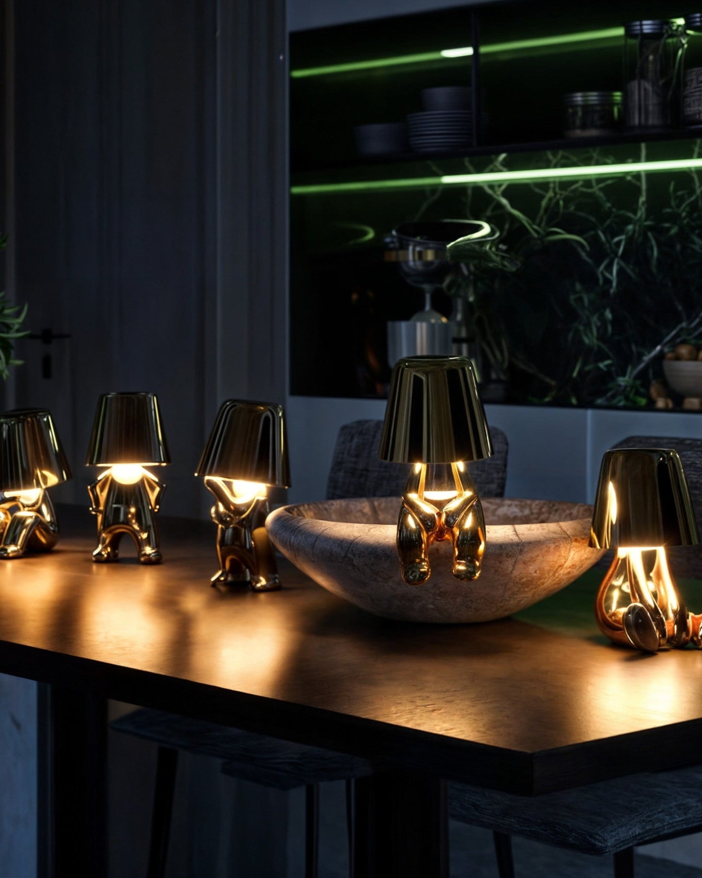 Elegant Golden USB Rechargeable Table Lamp - Dimmable, 1800mAh Battery, Resin Construction, 3W Power