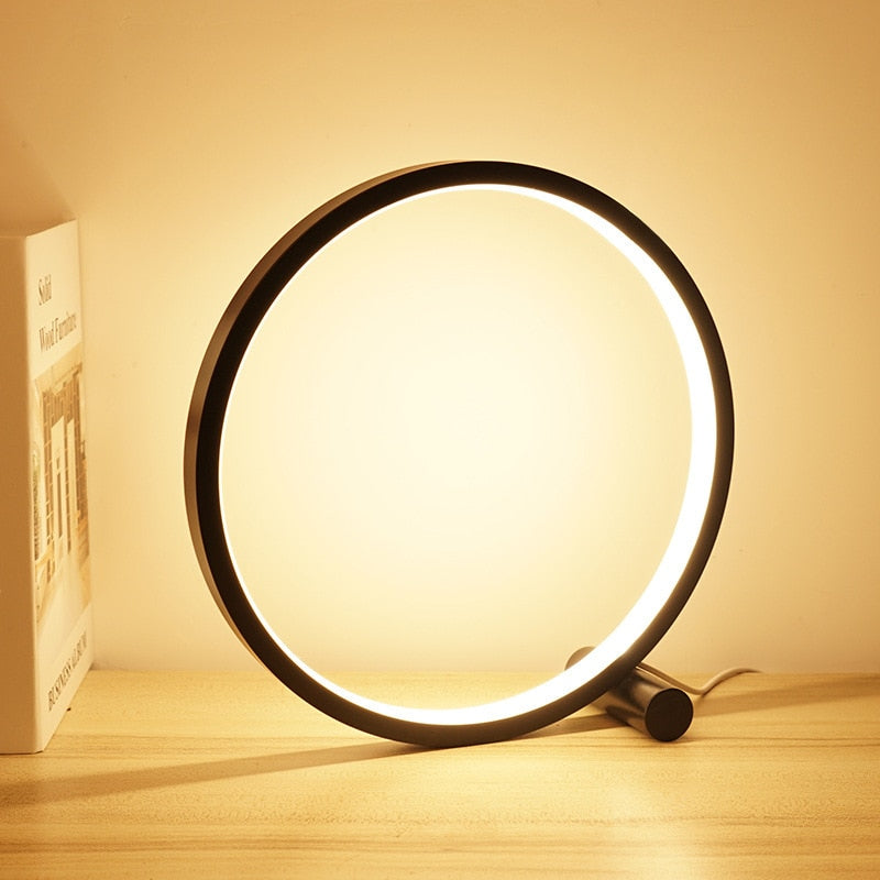 Contemporary Dimmable Halo LED Nightstand Lamp - Aluminum/PVC, Minimalist Style