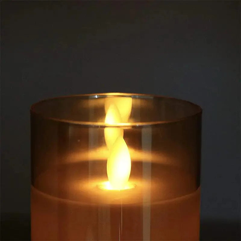 Set of 3 AmbiCandle LED Candles – Gray Glass with Realistic Flame Effect