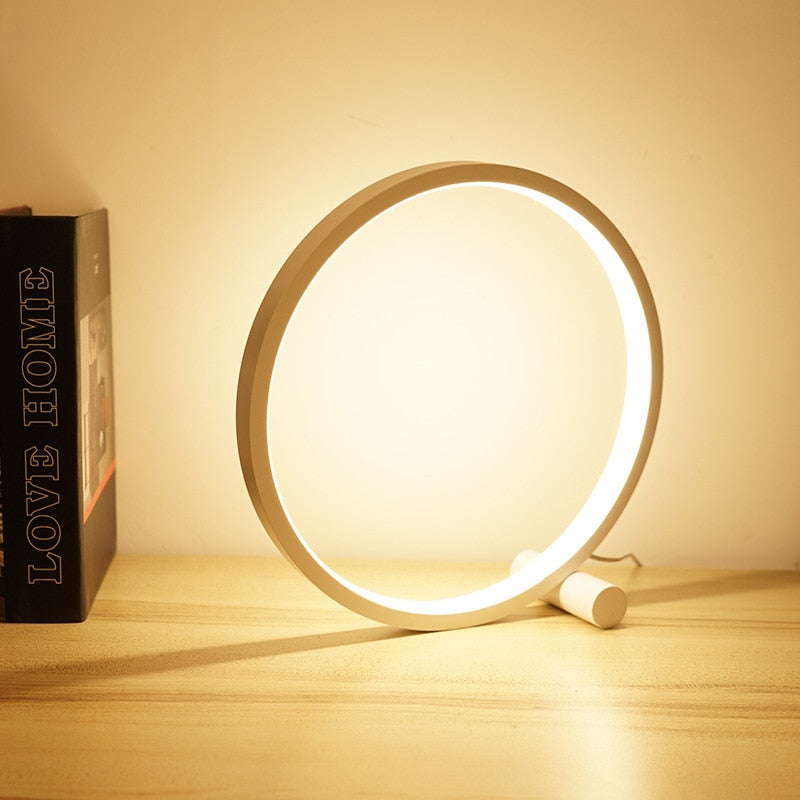 Contemporary Dimmable Halo LED Nightstand Lamp - Aluminum/PVC, Minimalist Style