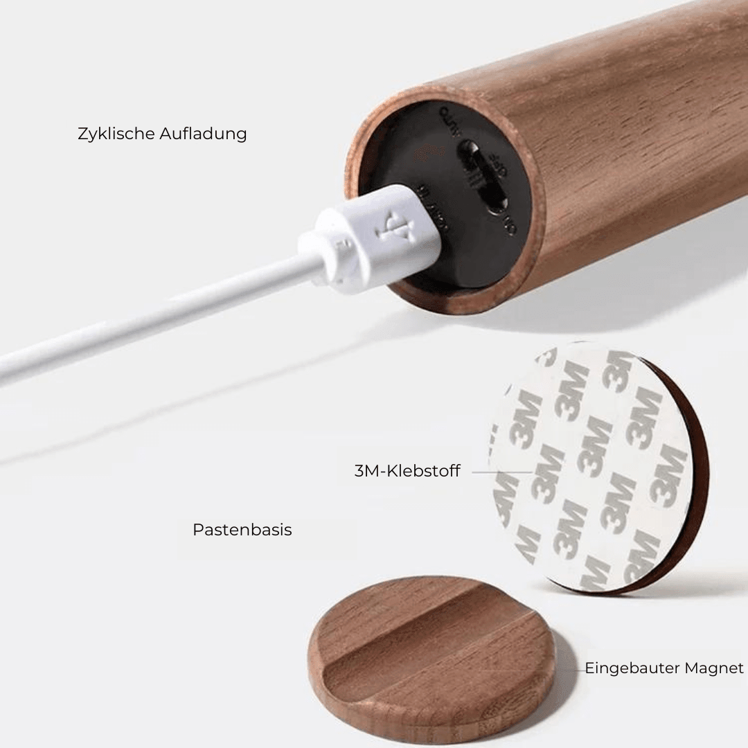 Contemporary LED Motion Sensor Lamp | Warm White Light, Wooden Design, USB Rechargeable
