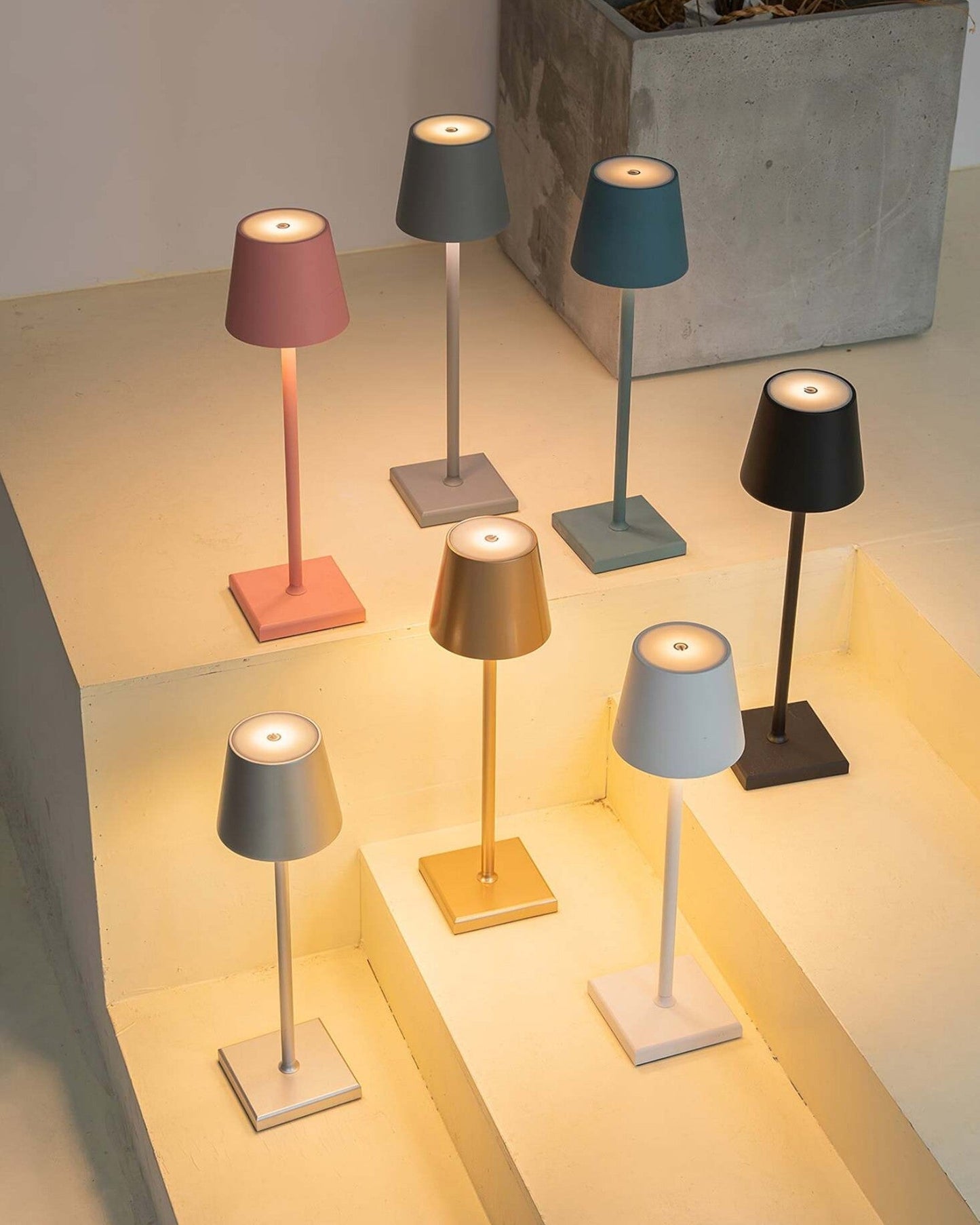 Modern LED Table Lamp - Touch Control with 3 Color Options, USB Rechargeable, Aluminum Build, 3600mAh Battery, Dimmable