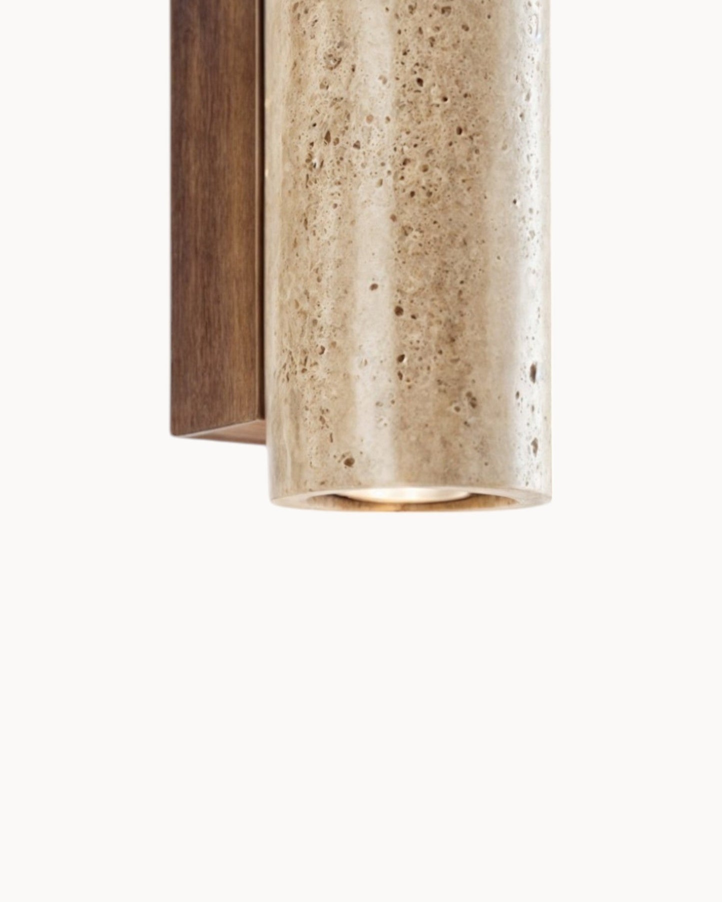 Gerini Square Wall Light - Natural Stone Travertine with Wooden Base - E27
