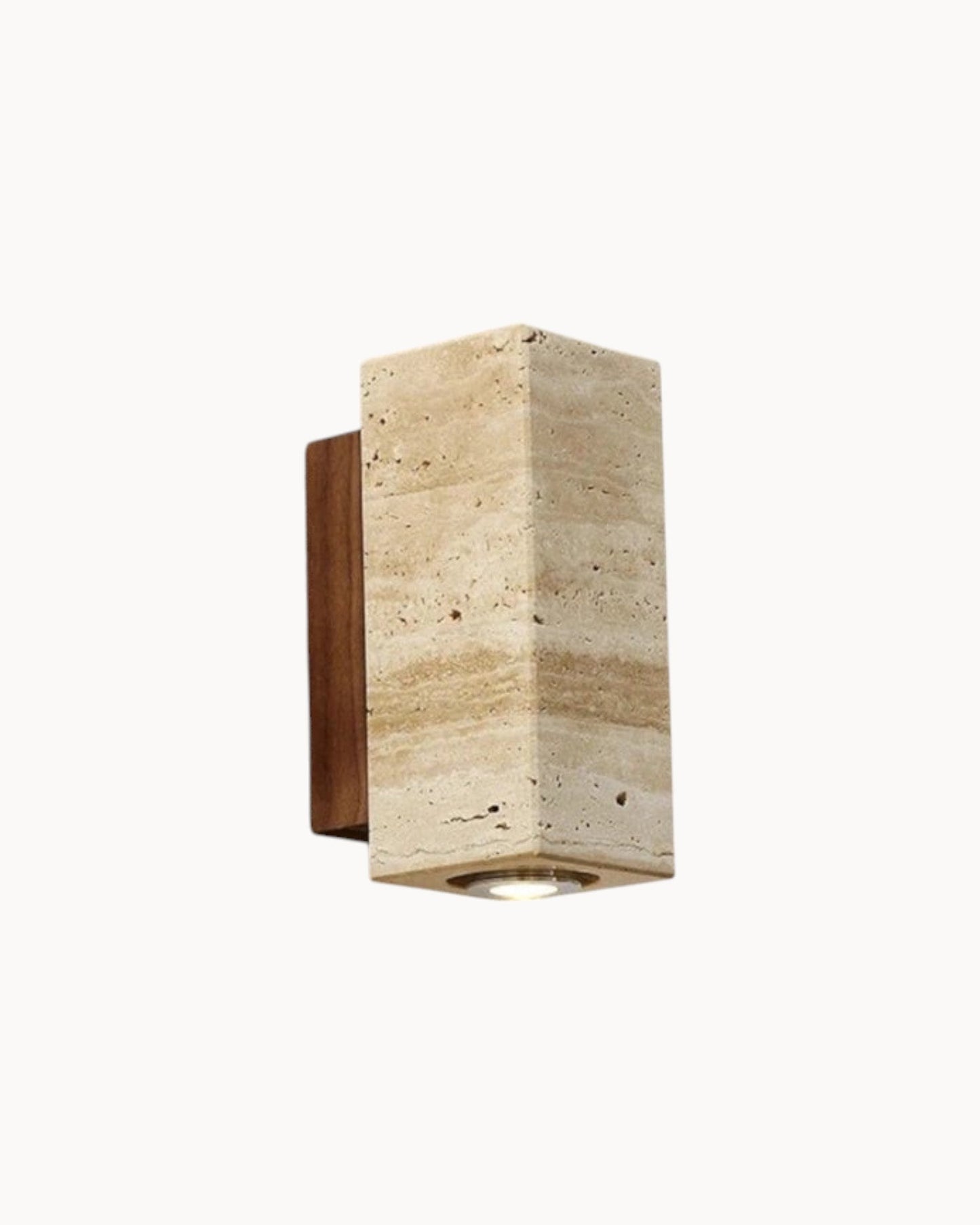 Gerini Square Wall Light - Natural Stone Travertine with Wooden Base - E27