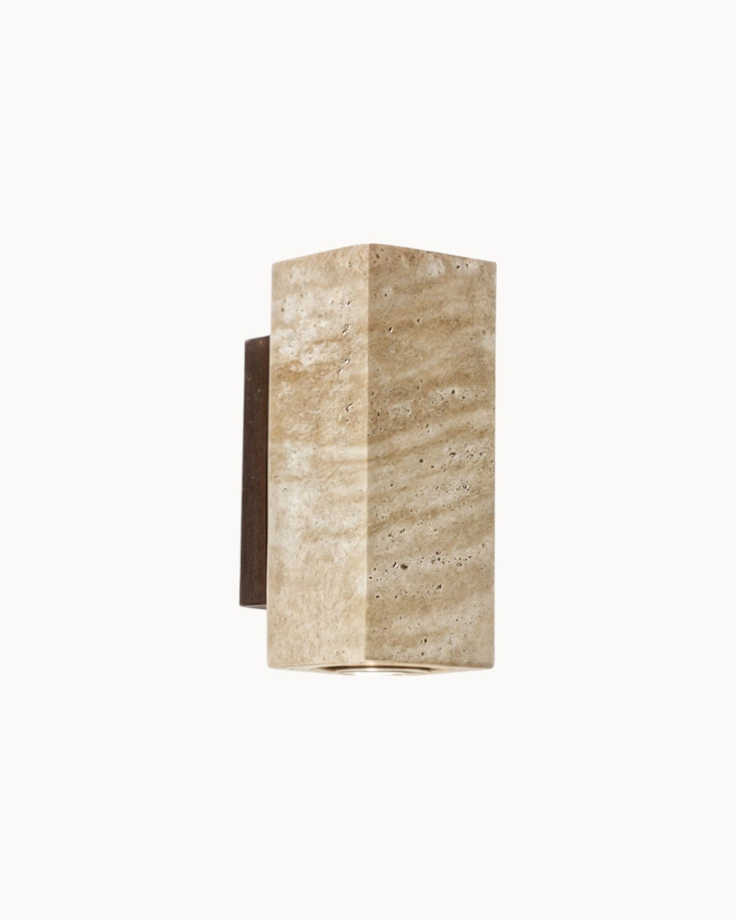 Gerini Square Wall Light - Natural Stone Travertine with Wooden Base - E27