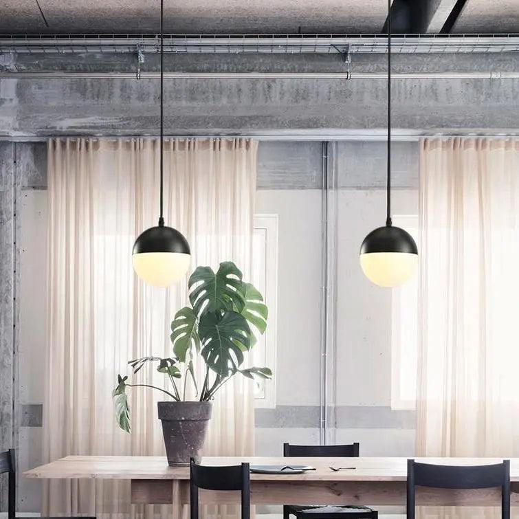 Modern Globe Pendant Light – Frosted Glass Loft Lamp in Black