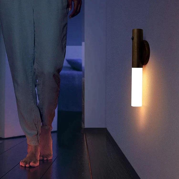 Contemporary LED Motion Sensor Lamp | Warm White Light, Wooden Design, USB Rechargeable