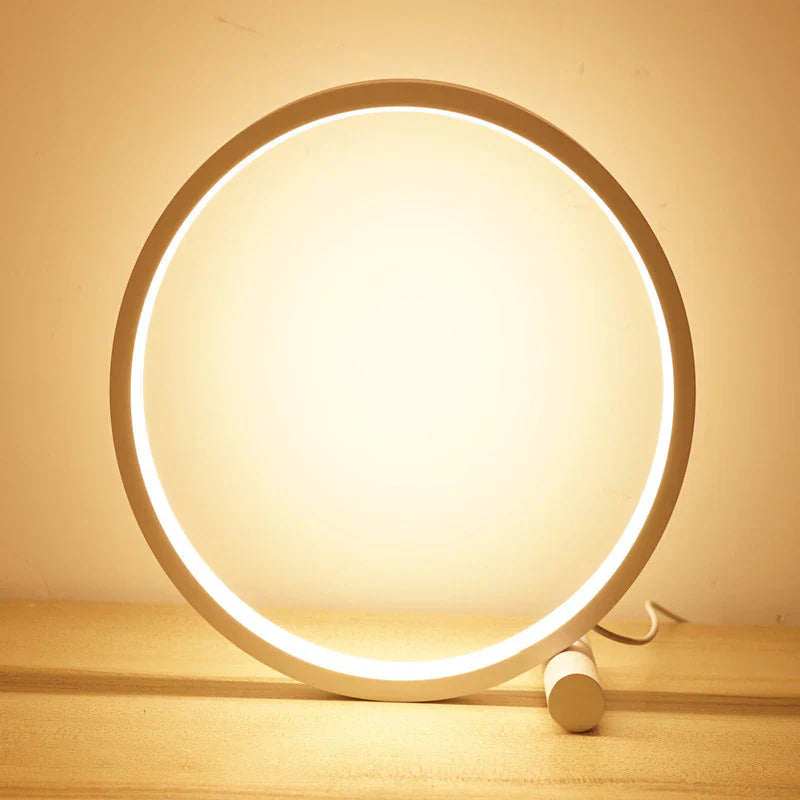 Contemporary Dimmable Halo LED Nightstand Lamp - Aluminum/PVC, Minimalist Style