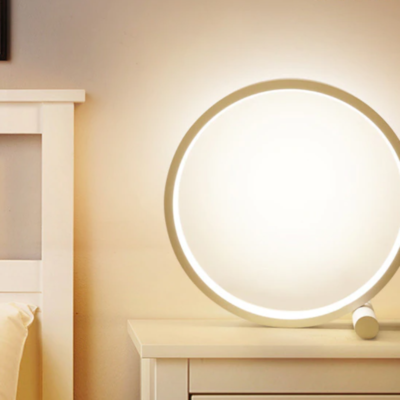 Contemporary Dimmable Halo LED Nightstand Lamp - Aluminum/PVC, Minimalist Style
