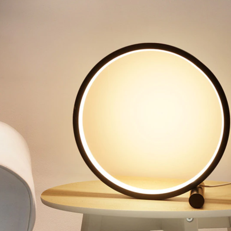 Contemporary Dimmable Halo LED Nightstand Lamp - Aluminum/PVC, Minimalist Style