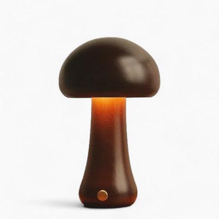 Rechargeable Wireless Mushglow Mushroom Table Lamp - Wood & Foam with Brightness Adjustment and USB Charging