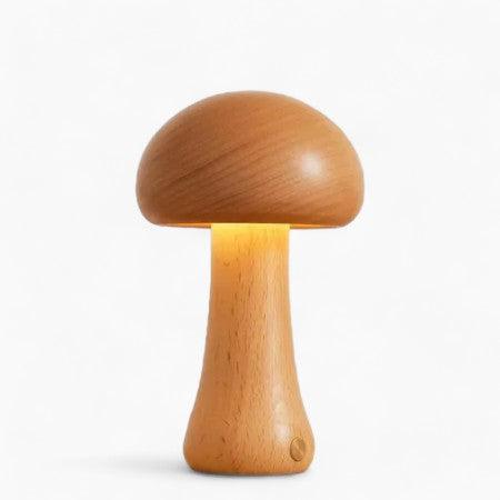 Rechargeable Wireless Mushglow Mushroom Table Lamp - Wood & Foam with Brightness Adjustment and USB Charging