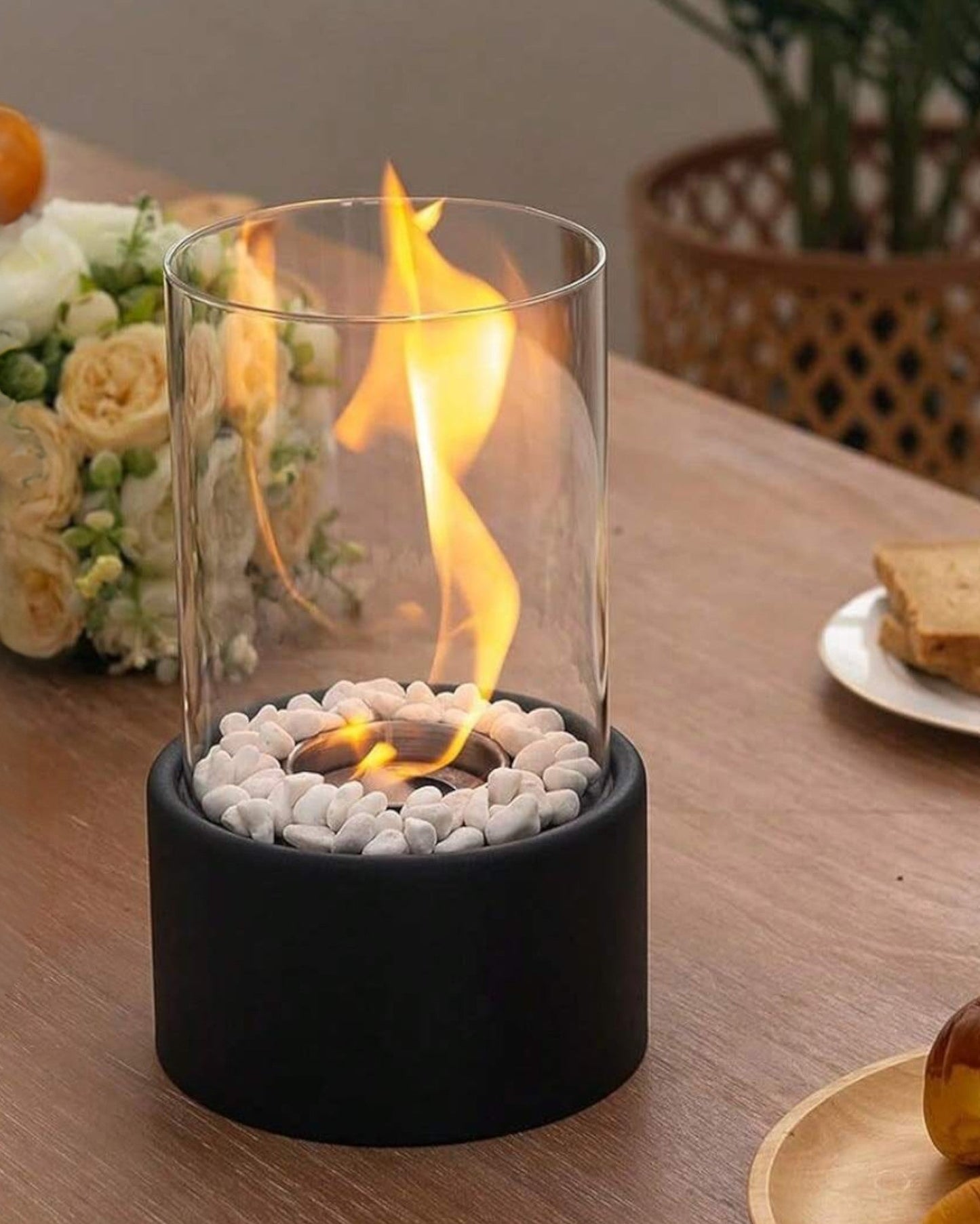 Elegant Eternal Flame Oil Lamp - 26x14cm Metal & Glass, Open Flame, Safe Design